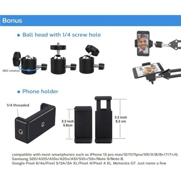 Overhead Tripod Mount for Camera Webcam Ring Light with Phone Holder - Picture 3 of 6